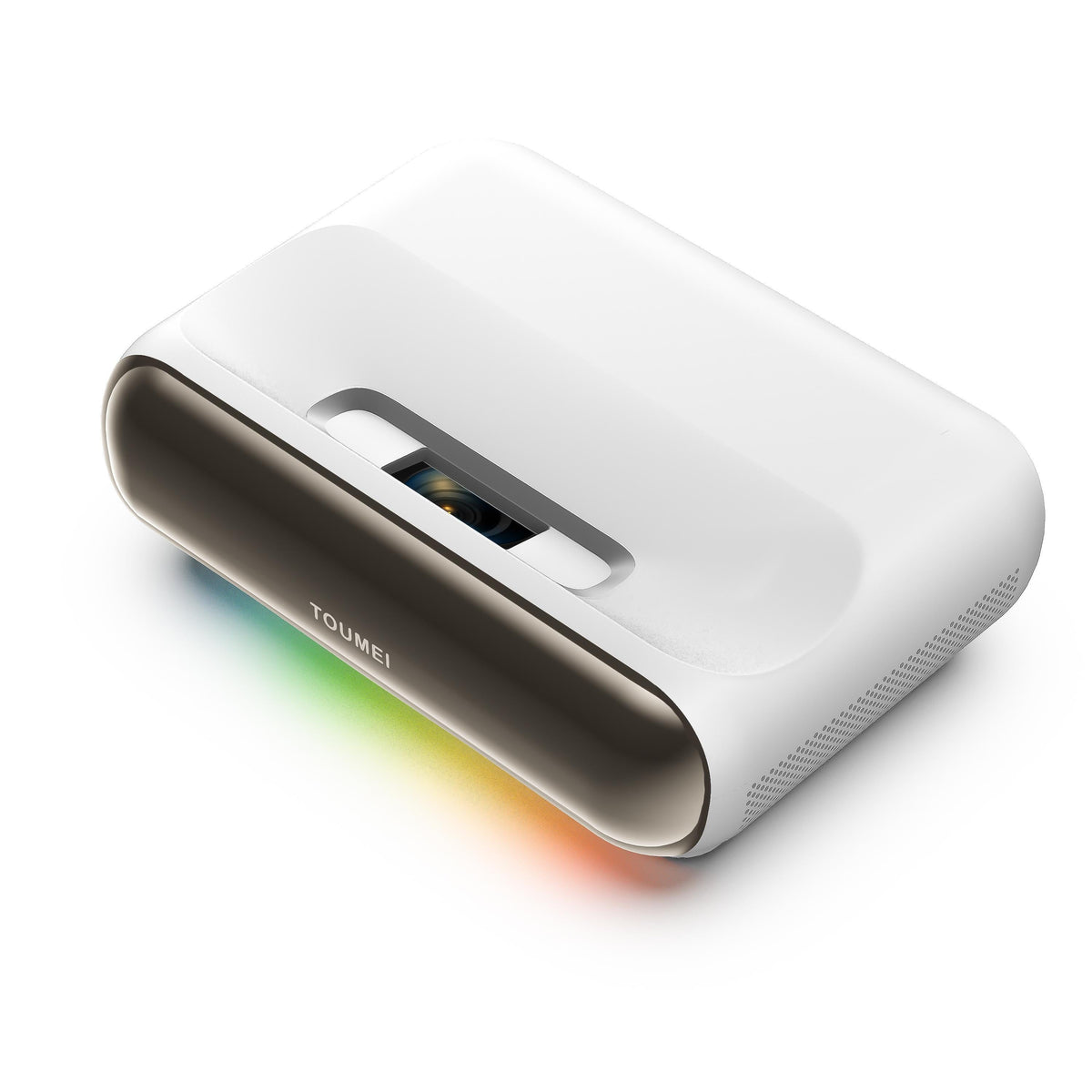 White TOUMEI S2 triple-laser ultra-short-throw projector viewed from the front corner