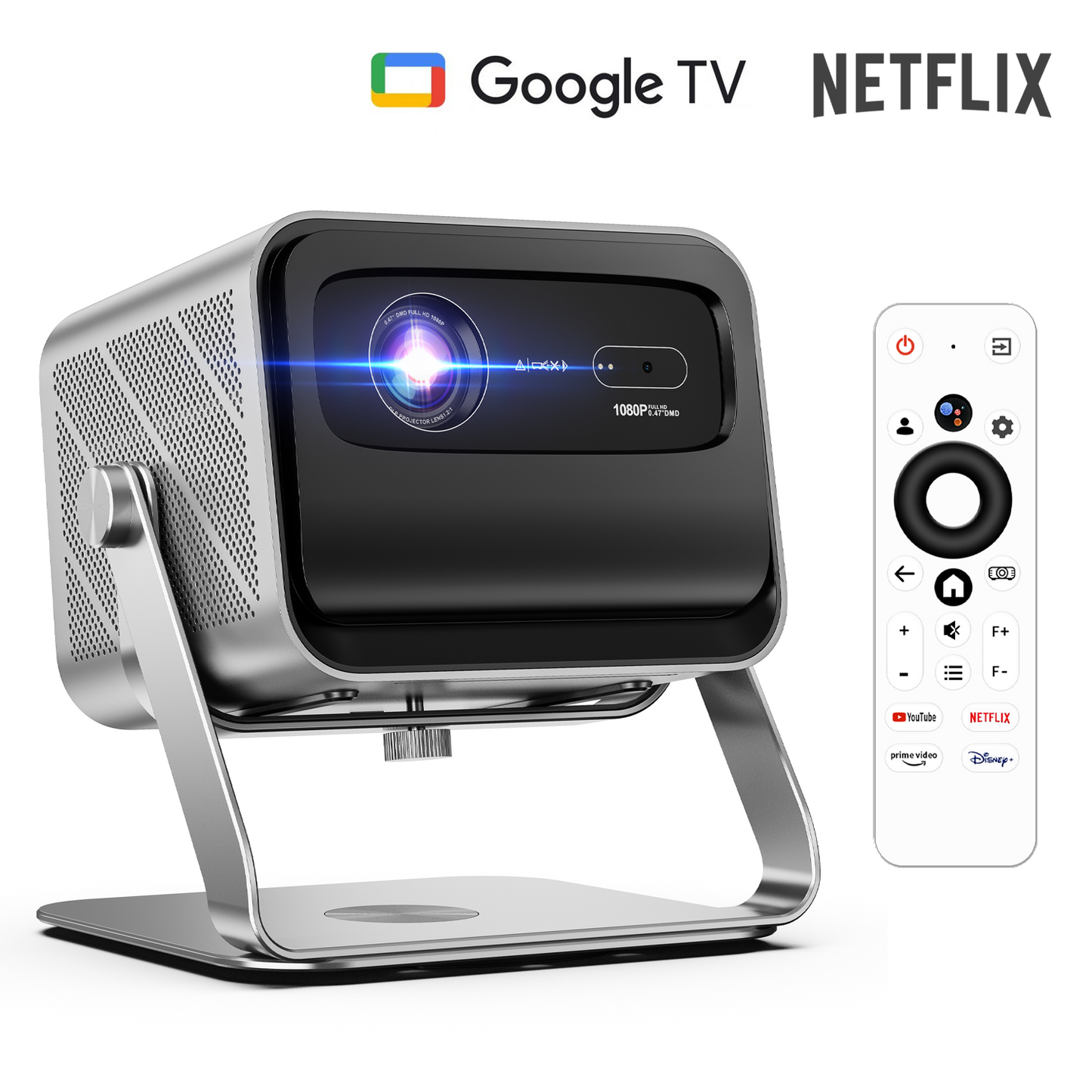 Toumei X6 TV Projector Built-in Official Netflix With 360°Adjustable Stand 1080P FHD 1600ANSI 200-Inch Display For Home Theater